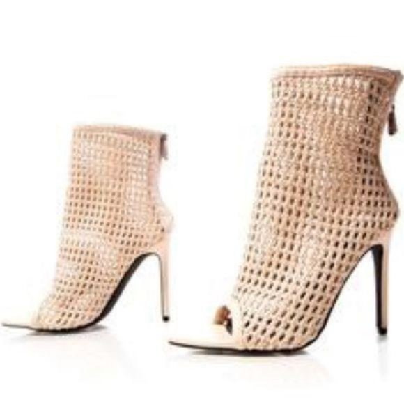 Pointy Peep Toe Booties in Nude - Picture 2 of 2